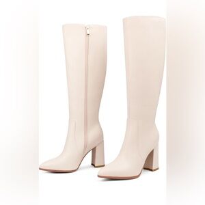 Knee high off white boots